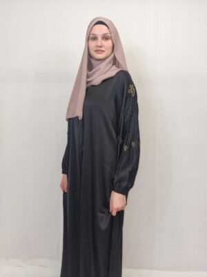 Traditional Black Abaya with Pearls